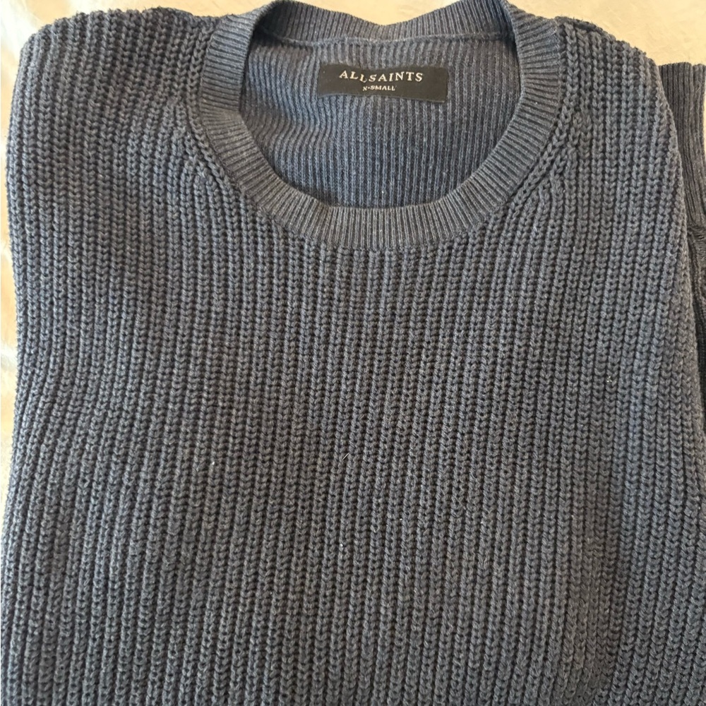 MENS NAVY BLUE ALL SAINTS KNIT SWEATER